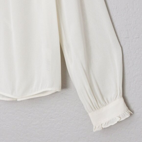 Aritzia Wilfred Ruffle High Neck Button Front Blouse Shirt S Cream Semi Sheer - Picture 11 of 15